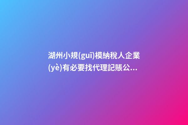 湖州小規(guī)模納稅人企業(yè)有必要找代理記賬公司嗎？